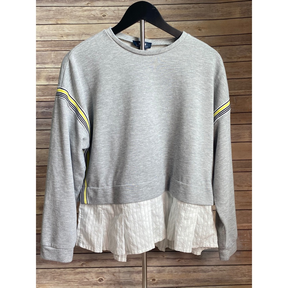 Maeve Anthropologie Gray Mixed Media Pleated Poplin Hem Sweatshirt  XS